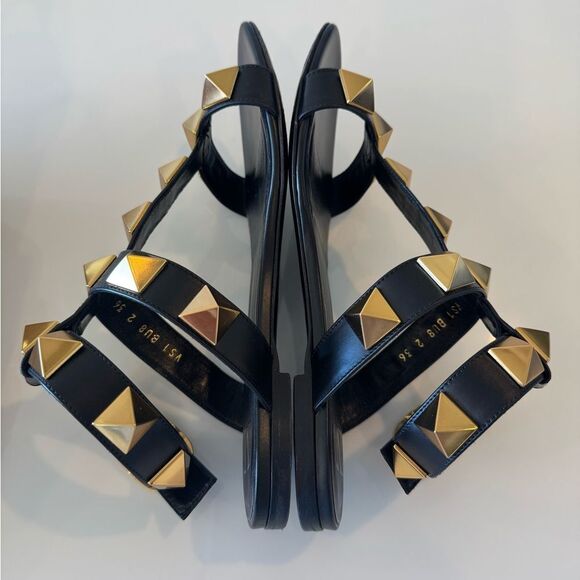 Valentino Black Roman Stud Gladiator Sandals EU 36.5 US 6.5 Authentic - Picture 4 of 12